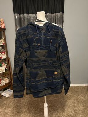 Navy & Olive Patterned Pullover Hoodie